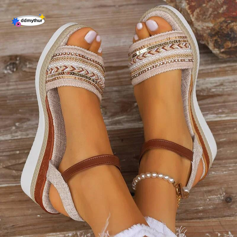 Women's Braided Casual Sandals Buckle Strap Platform Wedge Sandles for Women Summer Light Non Slip Walking Sandalias Mujer ddmythur