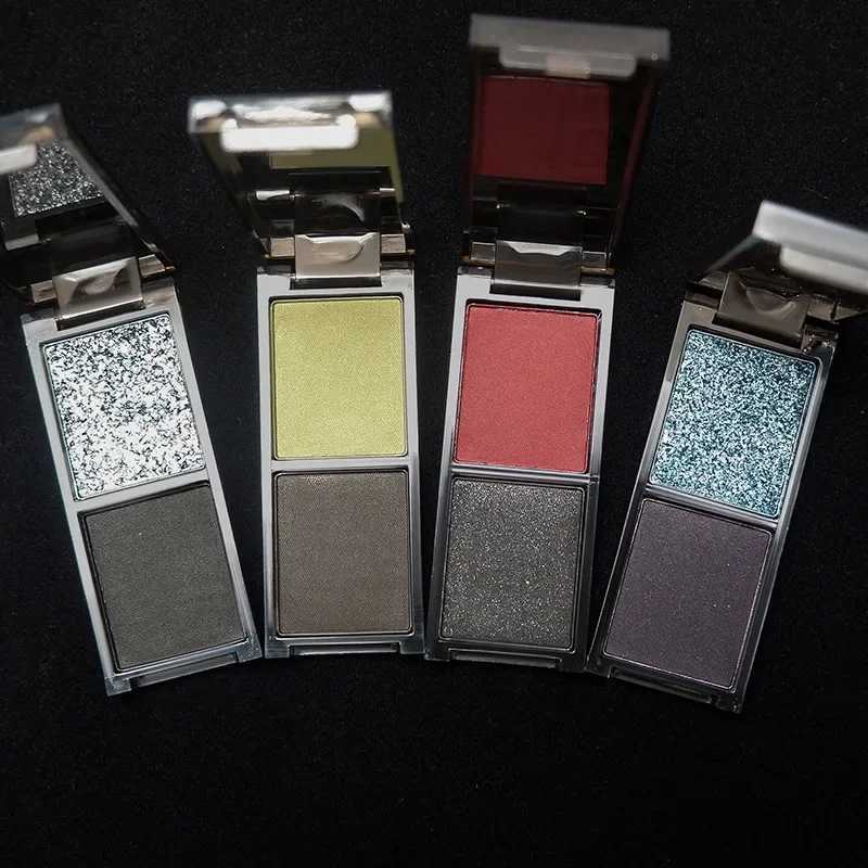 Smoky Glitter Blue Eyeshadow Palette 2-Color Red Black Green Matte Eye Shadow Dark Punk Eyes Pigment Halloween Eyeshadow MakeupXJ250520