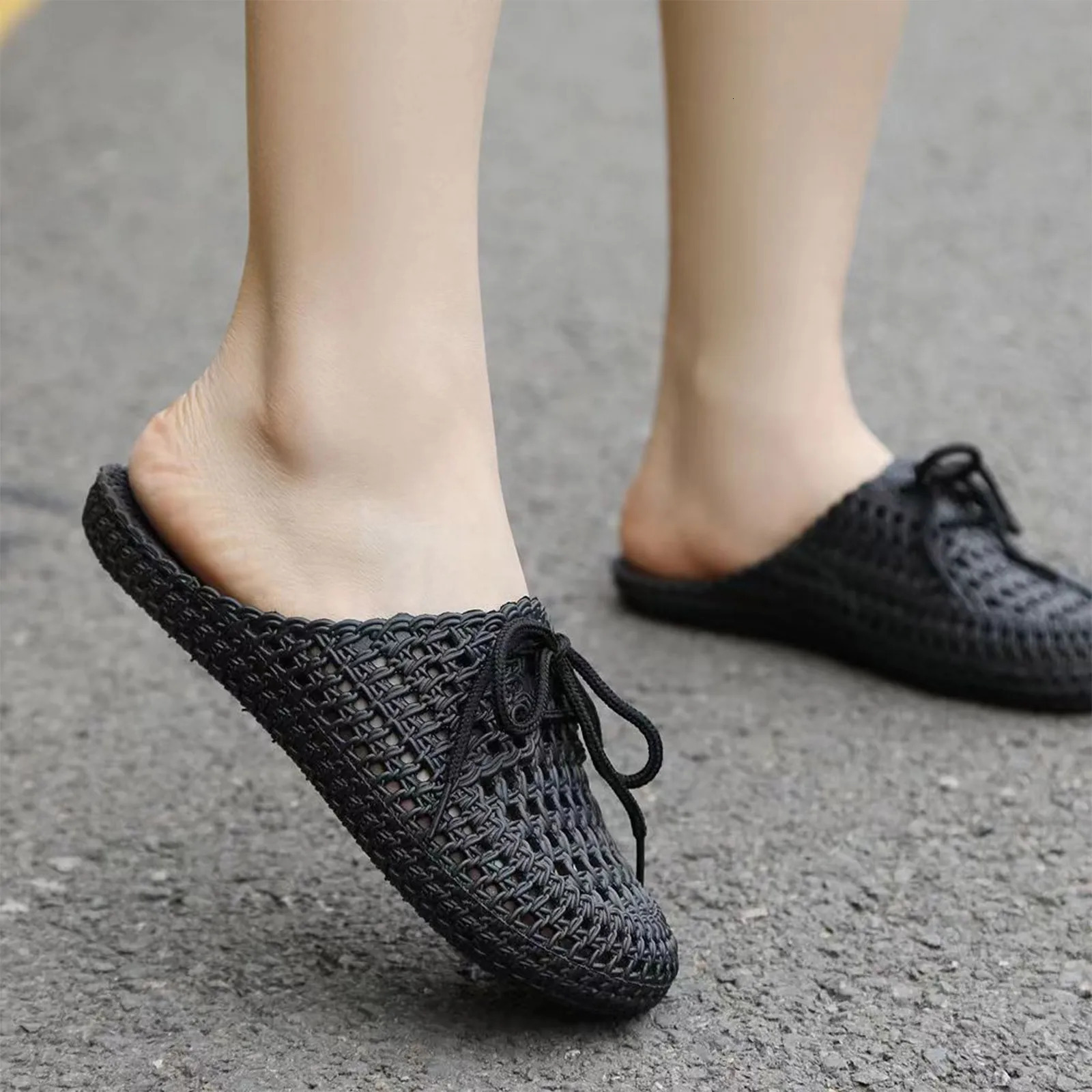 Lace Up Slippers Women Flat Sandals Summer Vacation Beach Shoes Daily Home Non Slip Soft Slippers Ladies Sandalias Mujer 250519