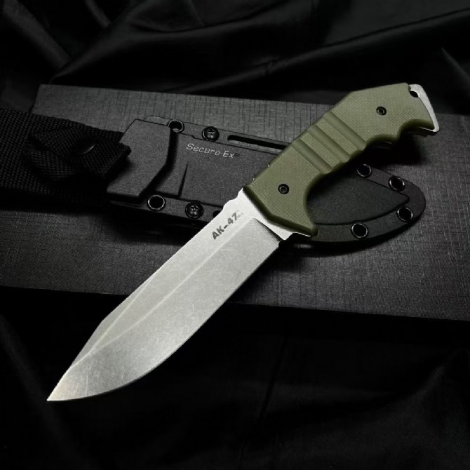 CS AK-47 Field Knife Fixed 5.51" CPM-3V Stonewashed Blade, OD Green G10 Handles