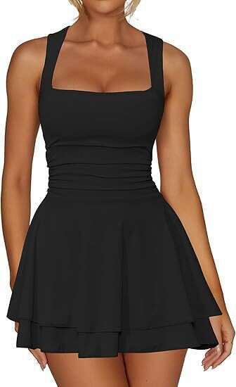 Long Dress Designer Dress Women Dress Calf Buttock Maxi Dress Womandress Robe De Designer 2025 Womens Square Neck Waist Pleated Hem Mini Short Dress