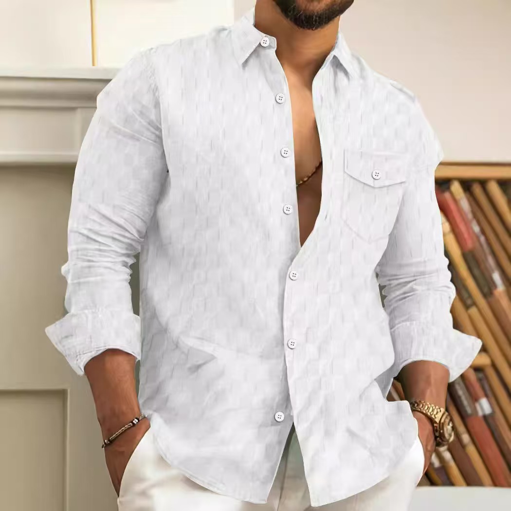 Designer men's checkered long sleeved collared shirts and long sleeved T-shirts