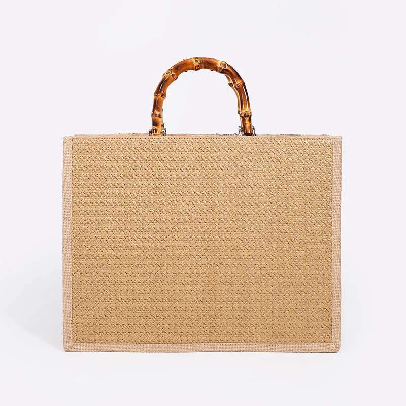 High Quality Designer Bags Vintage Bamboo Handle Women Handbags Sequins Embroidery Tote Bags Casual Linen Large Capacity Beach Bag Big Female Purse Lu