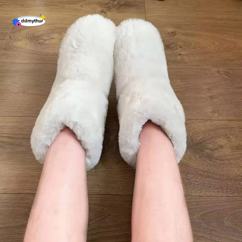 Home Womens Slipper Boots Winter Fur Contton Warm Plush Indoor Flat Fuzzy Fluffy Female Room House Shoes Flip Flop Ladies Slide ddmythur