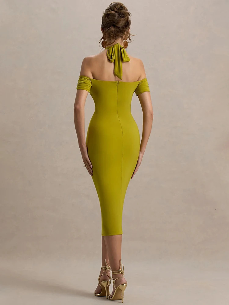 Mozision Hollow Out Halter Backless Sexy Midi Dress Women Fashion Offshoulder Sleeveless Skinny Club Party Long Elegant 250520
