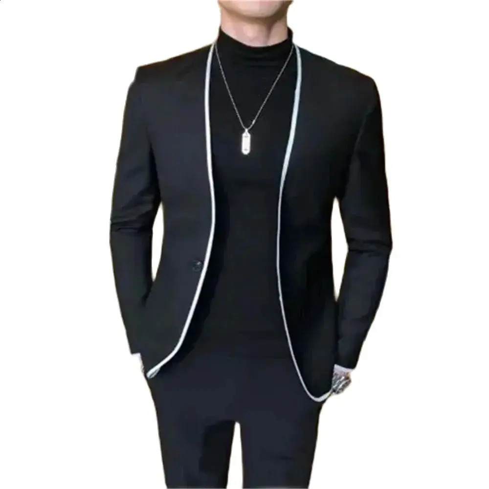 Elegant Black Gentlemen Mens Suits Slim Fit Casual Prom Party 2 Piece Jacket Pants Full Set Male Clothing Terno Blazer 250519