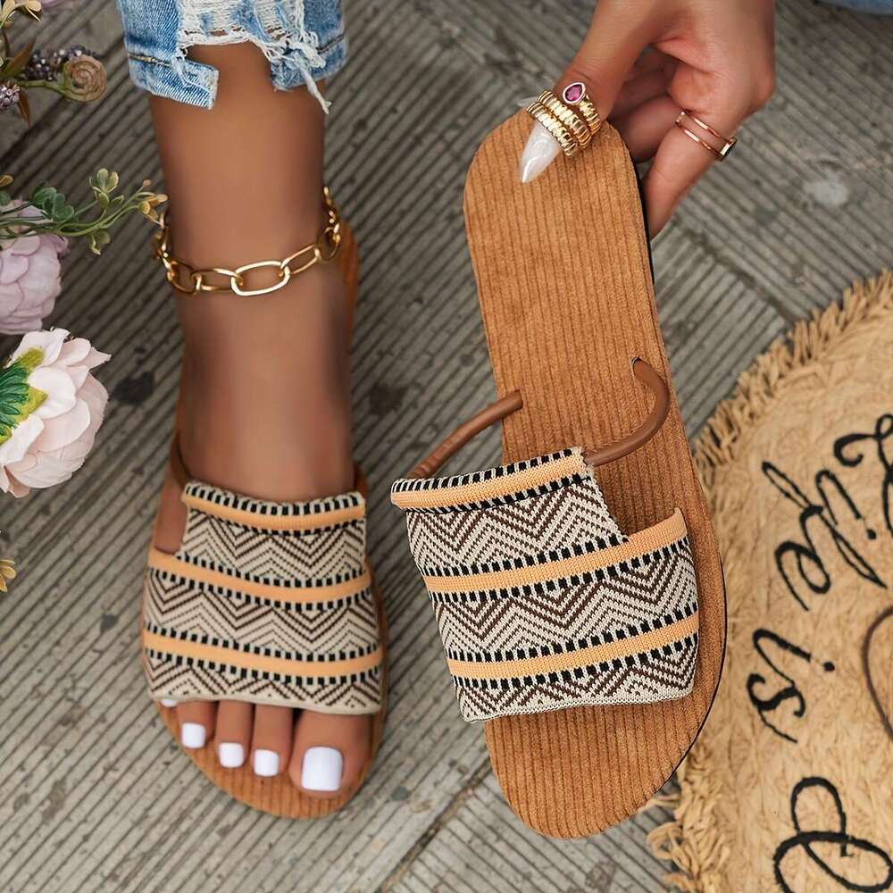 Women's Bohemian Style Slides - Comfortable, Open Toe, Strappy Back, Flat Heel Sandals with TPR Sole and Flannel Insole