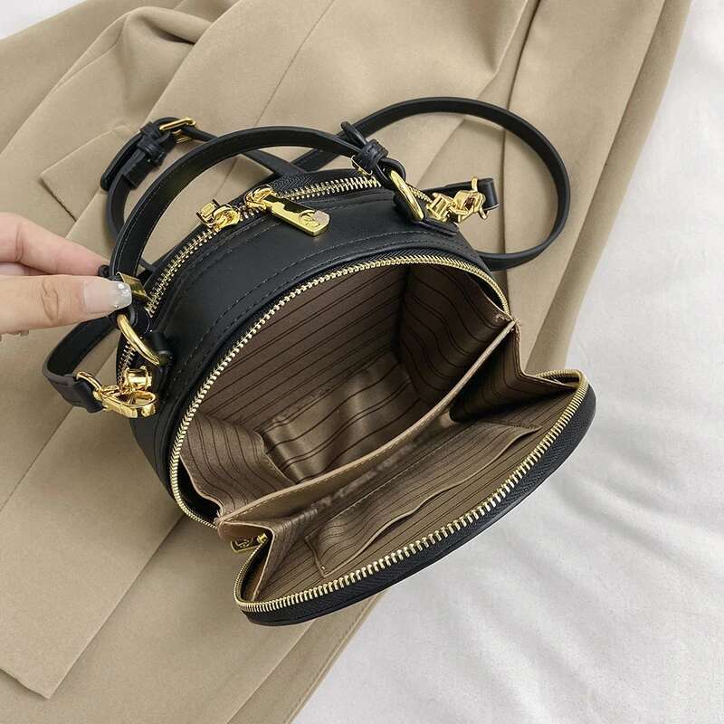 2025 National Embroidered PU Leather Small Handbag Round Shape Women Shoulder Bag Fashion Designer Purses Cross Body Bags