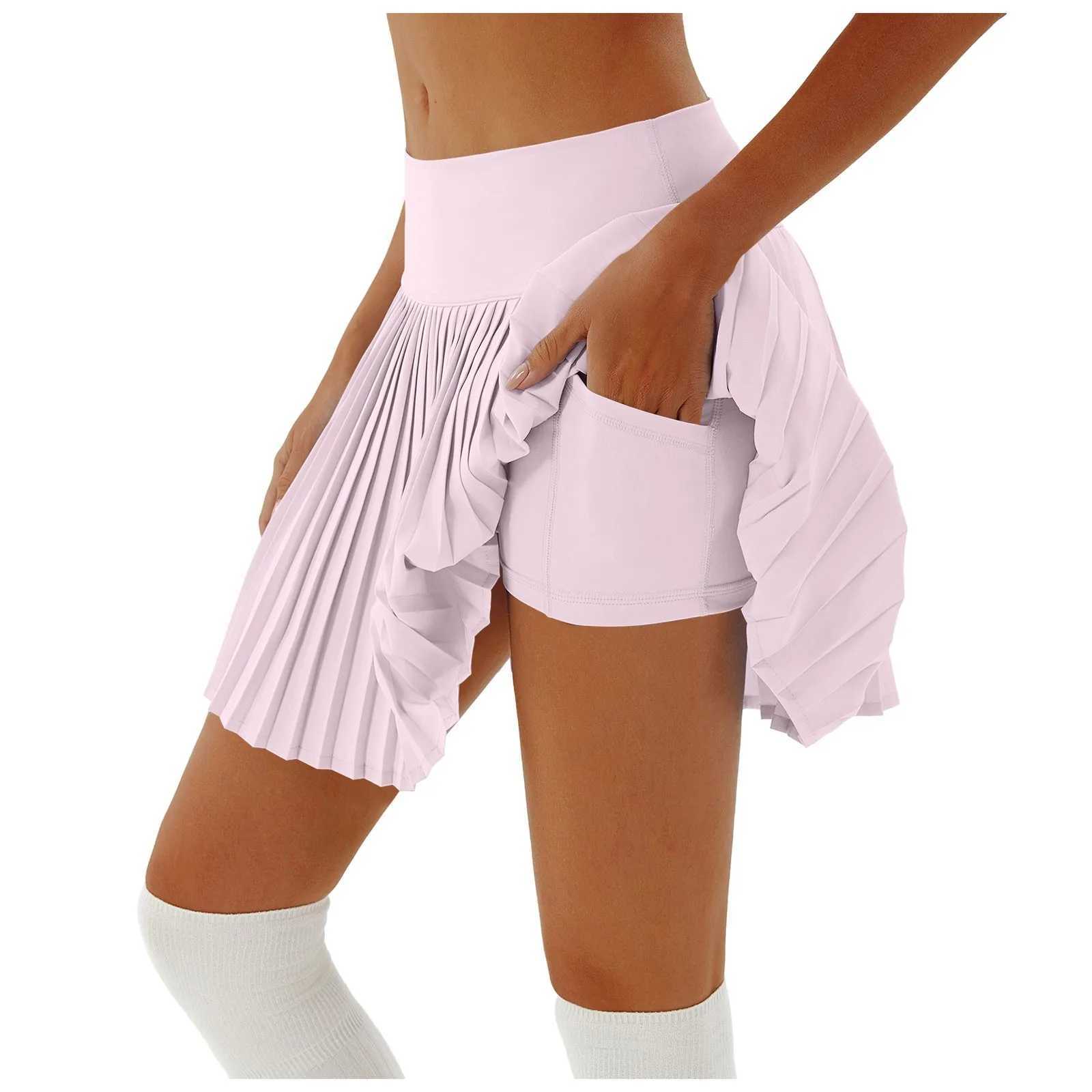 Womens Sports Tennis Skirts High Waist Tights Yoga Tennis Shorts Dress with Pockets Solid Pleated Quick Dry Workout SkirtXJ250520