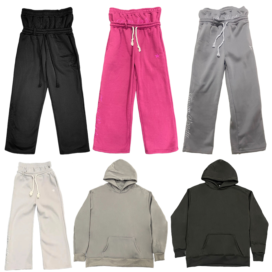 Womens Unsiex Loose Double Waisted Pants Fleece Harajuku Sweatpants Y2K American Solid Color Letter Embroidery Casual Hip Hop Drawstring Waist Jogger 