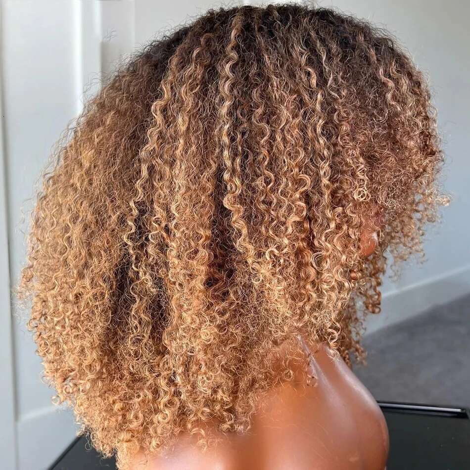 Highlights Blonde Jerry Curly Full hine Made With Bangs Brazilian Remy Human Hair Wig Ombre Brown Colored For Black Women