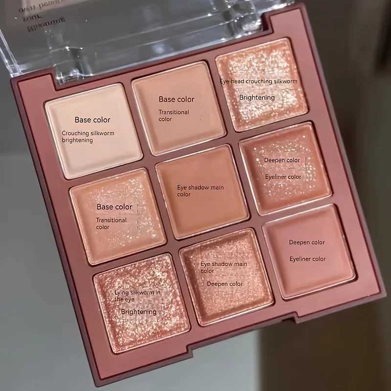 Caramel Brown 9 Colors Eyeshadow Palette Pearly Matte Earth Tones Shiny Sequin Finishes Long-Lasting Makeup Pigments W250520