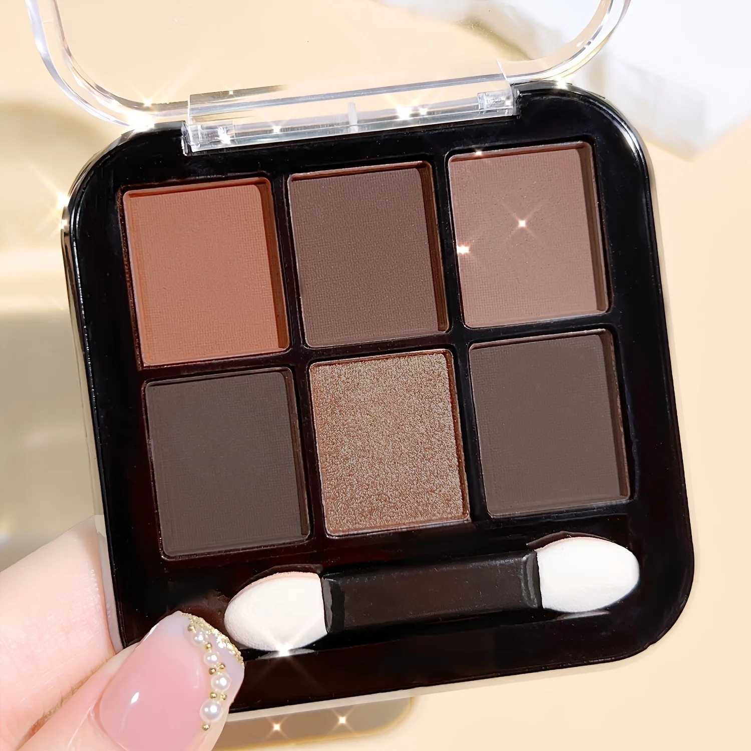 6 Colors Eyeshadow Palette With Brush Matte Pearly Glitter High Pigmented Eyeshadow Smokey Makeup Brown Color Brightening EyelidXJ250520