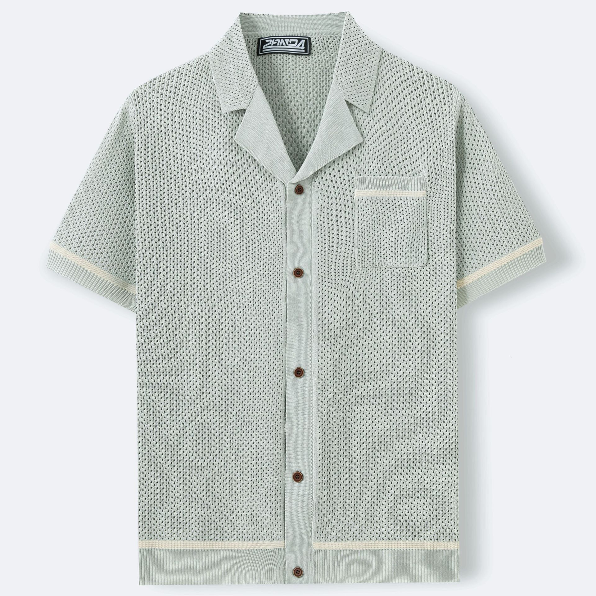 Sexy Hollow Men's Knitted Summer Cuban Collar Short Sleeve Polo Shirt SY0103