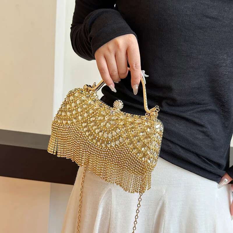 2024 Luxurious Women Banquet Handbags New Dia-Studded Tassel Evening Bags Femme Wedding Purse Dress Beaded Party Clutch