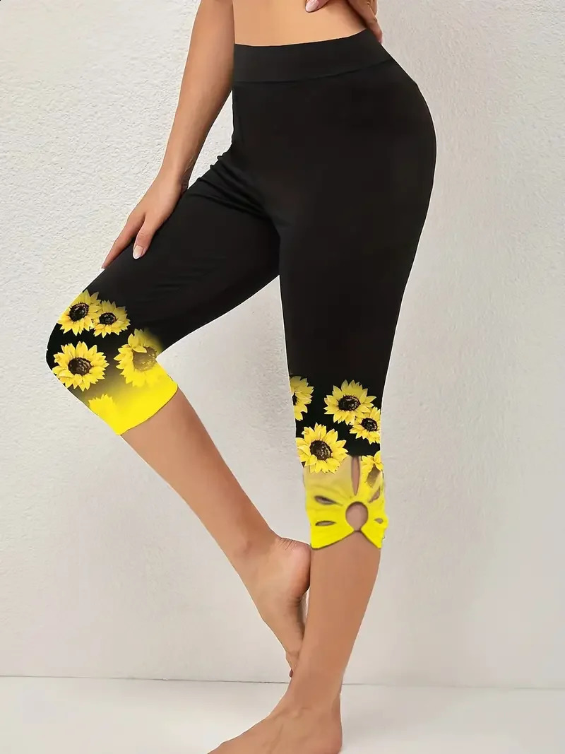 Plus Size 1XL8XL Womens Sunflower Printed Long Legs Fashion Cutting Comfortable and Exquisite Curve Perfect Casual Wear 250428