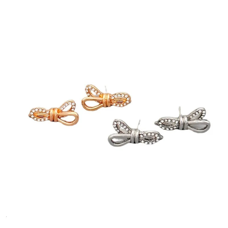 Korean Style Fashionable With A High-End Feel Simple Zircon Inlaid Bow Earrings 250517