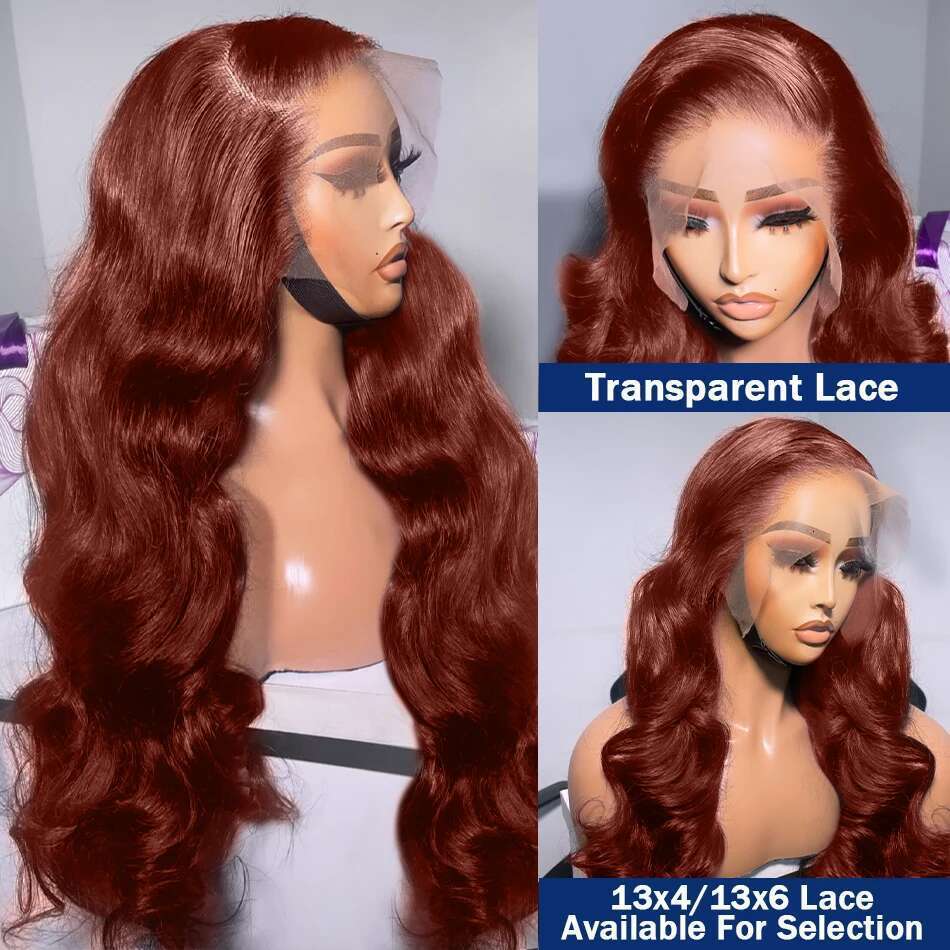 Mossily 250 Density Reddish Brown Body 13x4 HD Human Hair Wig Water Wave Pre Plucked 13x6 Lace Frontal Wigs