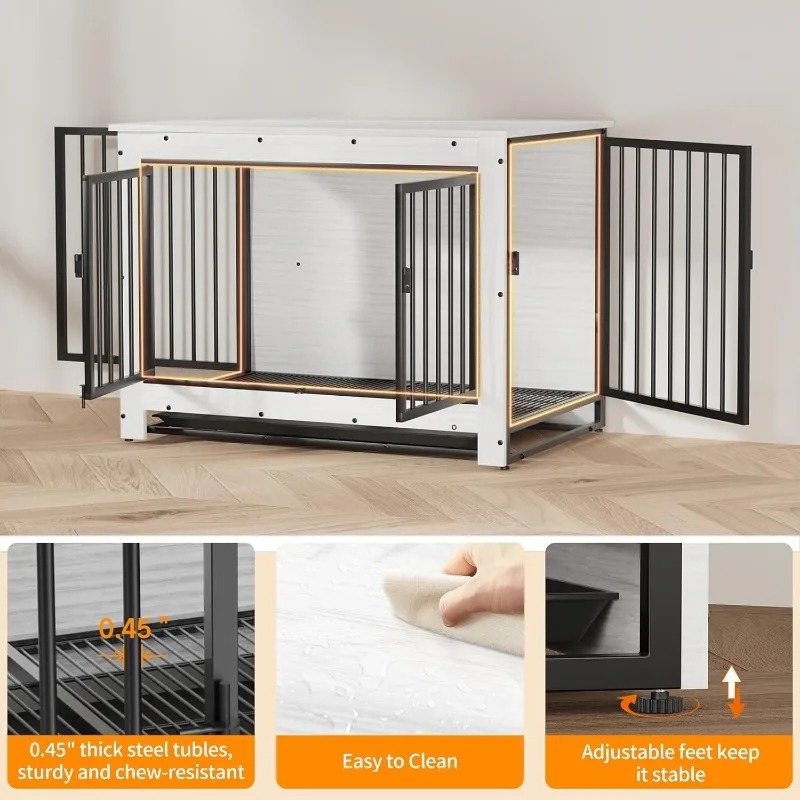 Table for Medium and Large Dogs,Wooden Cage Kennel Furniture Indoor, Modern Dog Crate with Side Table
