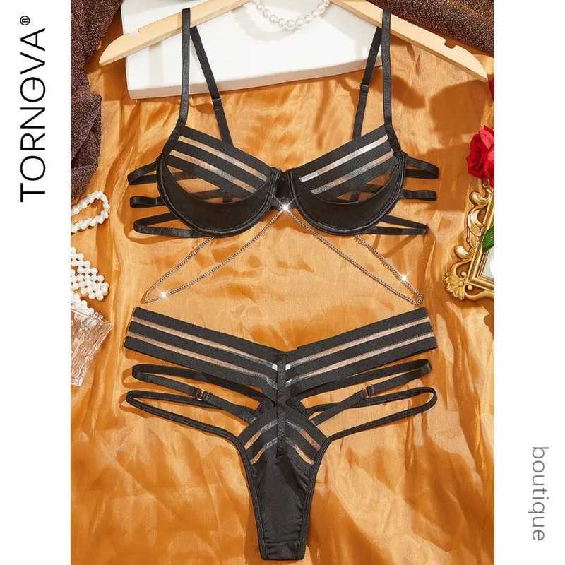 Sexy Lingerie Suit for Women Mesh Patchwork Chain Lingerie Set Sexy Hollow Out See-through Womens Underwear Bra Set New R250520