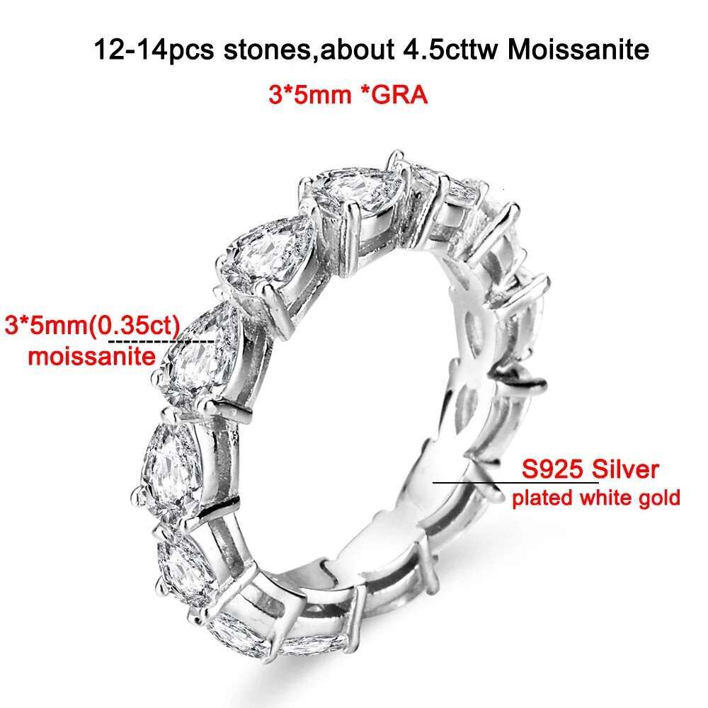 3*5mm Pear Cut Moissanite Ring For Women D Color VVS Lab Diamond S925 Silver Plated 18k Gold Wedding Band Jewelry GRA Certified