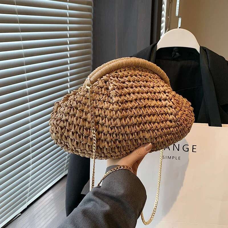 Hot Selling Summer New Straw Weaving Crossbody Fashionable And Casual Shell Women's Shoulder Bag With Excellent Texture Designer Bags