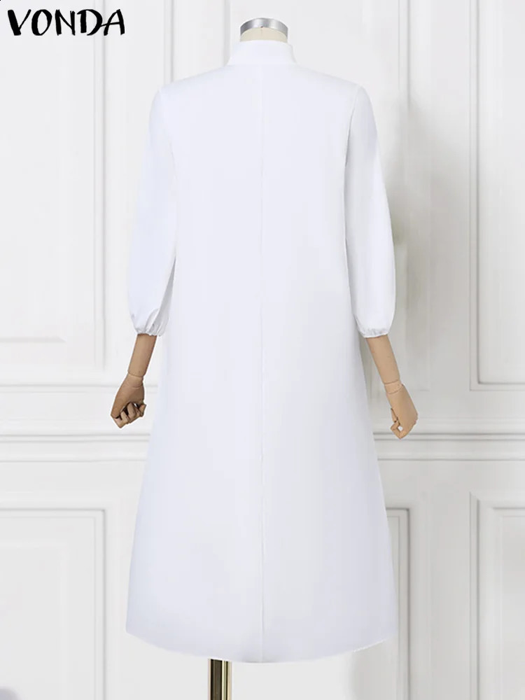 Plus Size 5XL VONDA Women Office Dress 2025 Long Maxi Sundress Casual Solid Color Elegant Elastic Loose A-line Dress Vestidos 250519