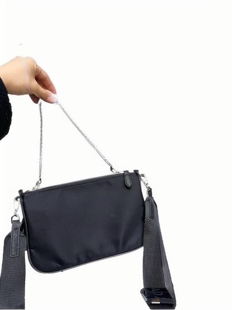 Nylon black 2-in-1 men's and women's casual chain practical single shoulder crossbody bag