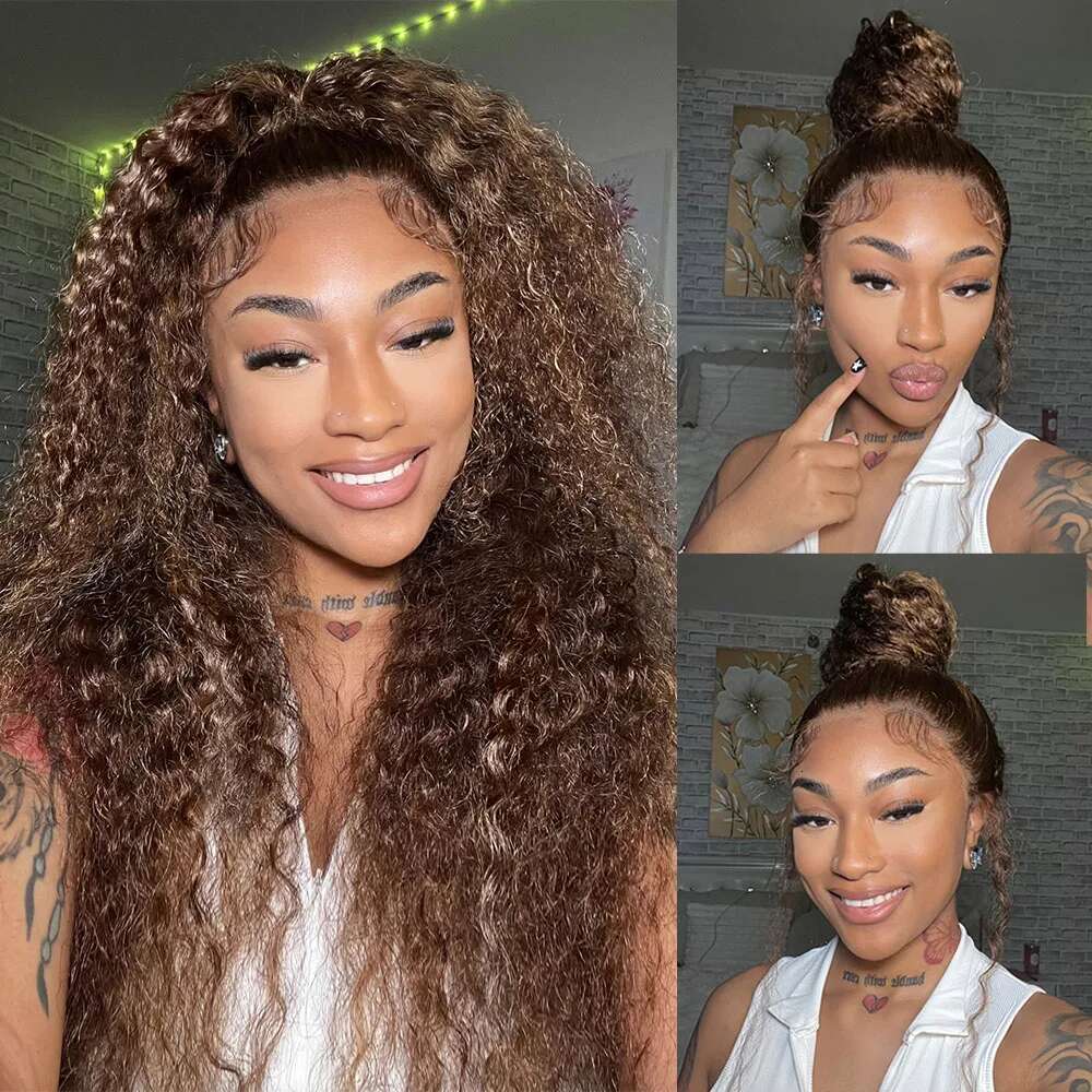 Deep Wave 13x6 HD Frontal Invisible Strap 360 Full Glueless Human Hair Chocolate Brown Lace Front Wig