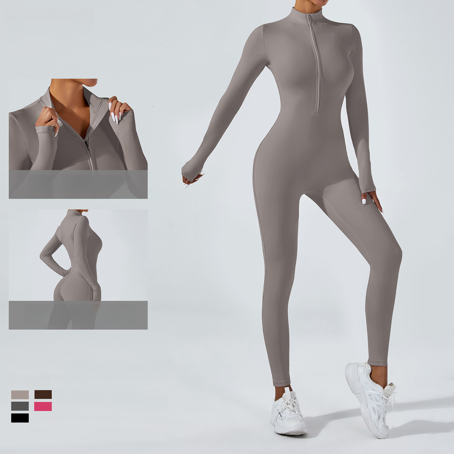 Zipper nude long sleeved yoga for women, high-intensity fitness running sports jumpsuit