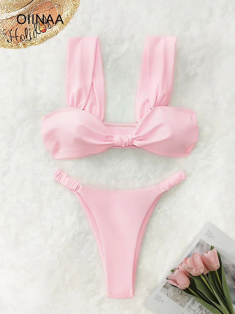 OIINAA Two-Piece Bikini Set Women Sexy Swimsuit Solid Backless Female Swimwear Bathing Summer Simple Classic Fashion Beachwear 250516
