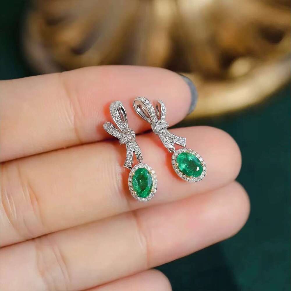 Platinum boutique jewelry elegant bow cute emerald commuting style earrings, wedding party gifts