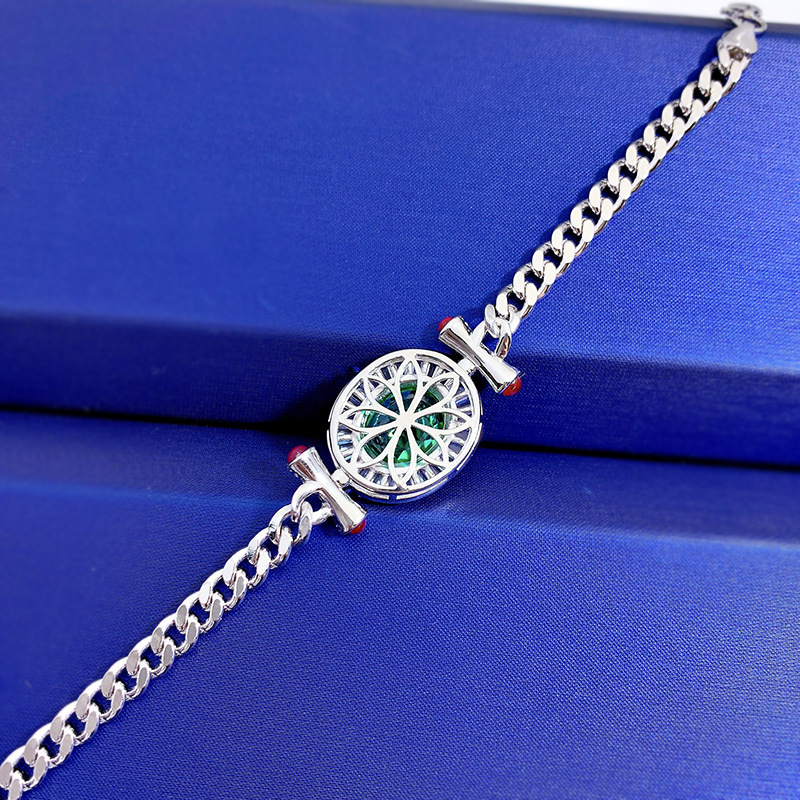 New S925 Silver 10*12 Paraiba Green Cuban Link Bracelet for Men and Women