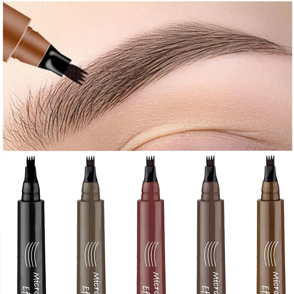 Micro Blade Eyebrow Pencil Upgrade Ladies Eyebrow Pencil With 4 Fork Tips And Spool Brush Natural Shape Long-lasting Eyebrows 250515