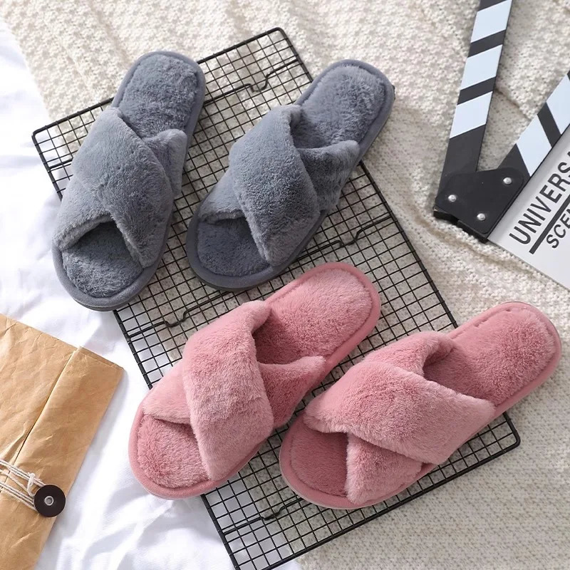 Winter cross imitation rabbit fur warm fur slippers Korean version womens indoor home slippers womens outdoor slippers 250516