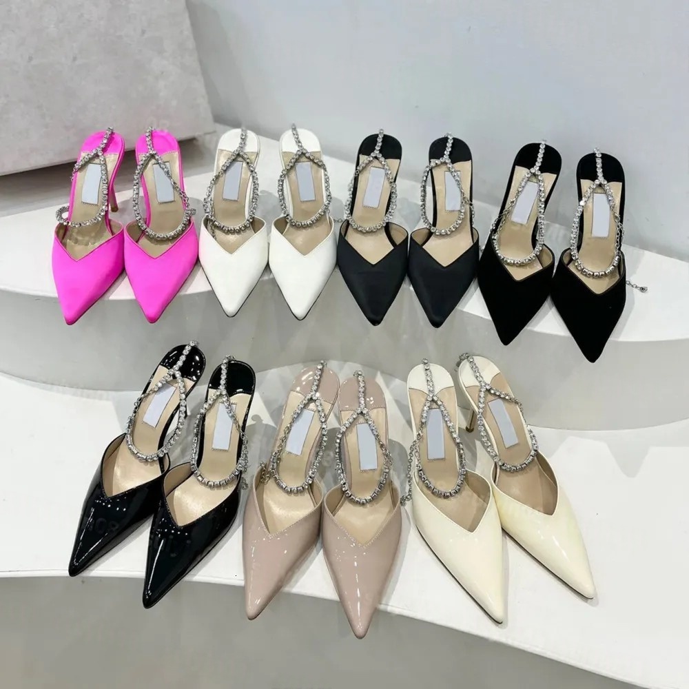 Designer Dress Shoes Lady Slingback Pointed Toe Ankle Strap London Pearl Holiday Party bing High Heels Platform Beige Pumps Sandals