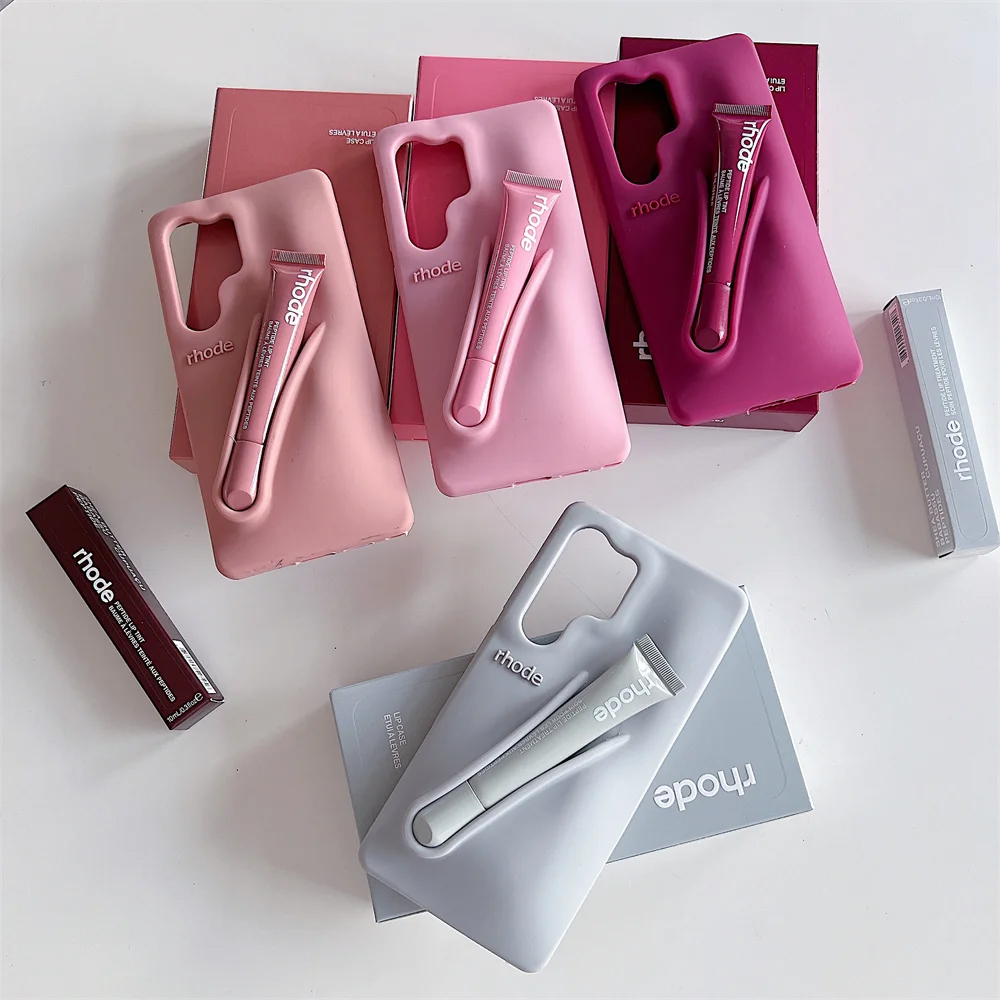 RHODE phone case Portable Case Lip Gloss Lipstick Lip Balm Make-Up Silicone Phone Case for iPhone 16 15 14 13 12 11 Pro Max Cover Silicone Soft Samsun