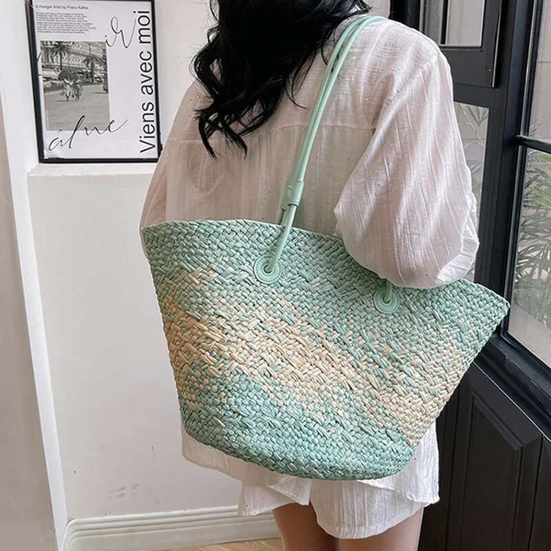 Colorful Straw Beach Large Capacity Underarm Basket Seaside Holiday Woven Bag Spacious Women Shopper Tote Handbag