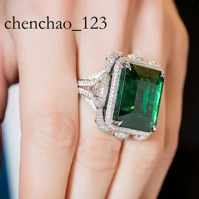 Handmade Wedding Rings Jewelry Sterling Sier Fill Large Princess Cut Emerald Pave CZ Dia Parrt Promise Women Engagement Band Ring For Lover Gift