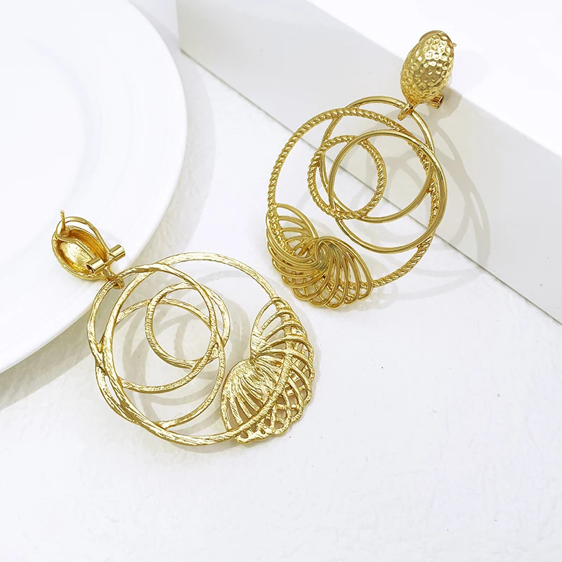 Big Earrings For Women Gold Color Drop Earrings 18K Gold Plated Fashion Jewelry Wedding Party Accessories Trending 250520