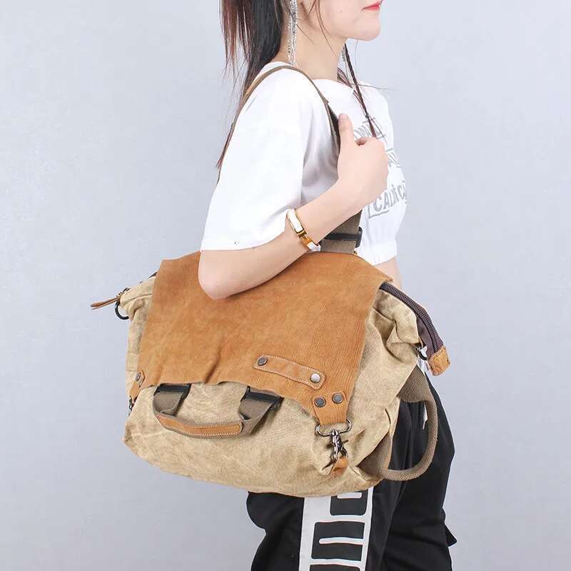 Canvas With Cowhide Leather Women Handbag Shoulder Female Large Capacity Portable Tote Bag Commuter Texture Crossbody Bags