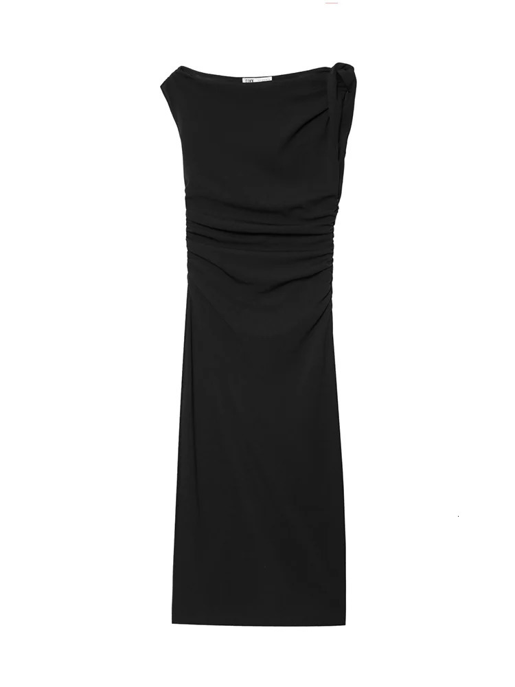 TFMLN Womens Asymmetric Midi Dress Summer Elegant Pleated Slimming Beach Holiday Chic Female Sleeveless Split Dresses 250520