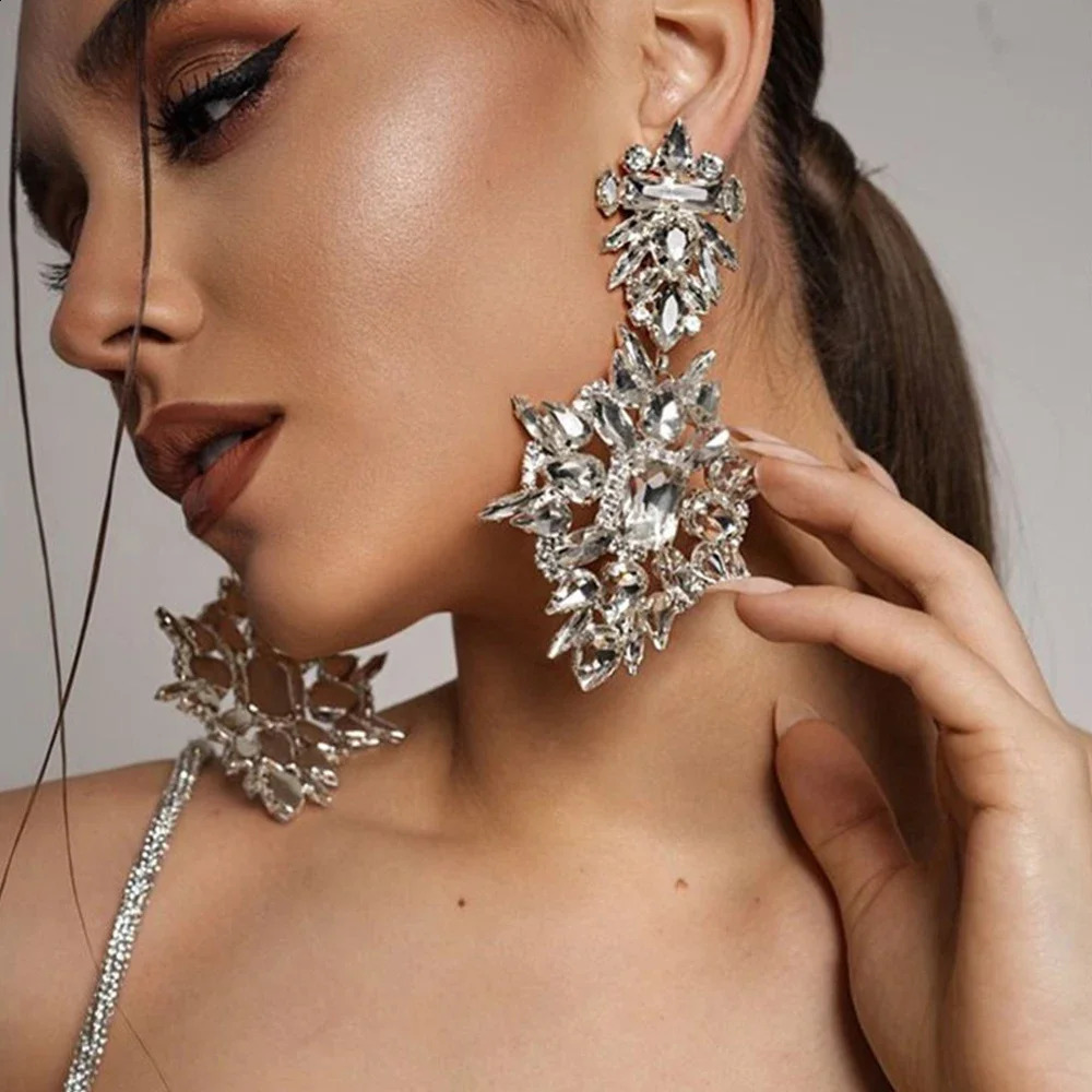 Exaggerated Geometric Rhinestone Earrings Dangle Wedding Accessories Oversize Crystal Pendant Earrings Party Jewelry Gift 250519