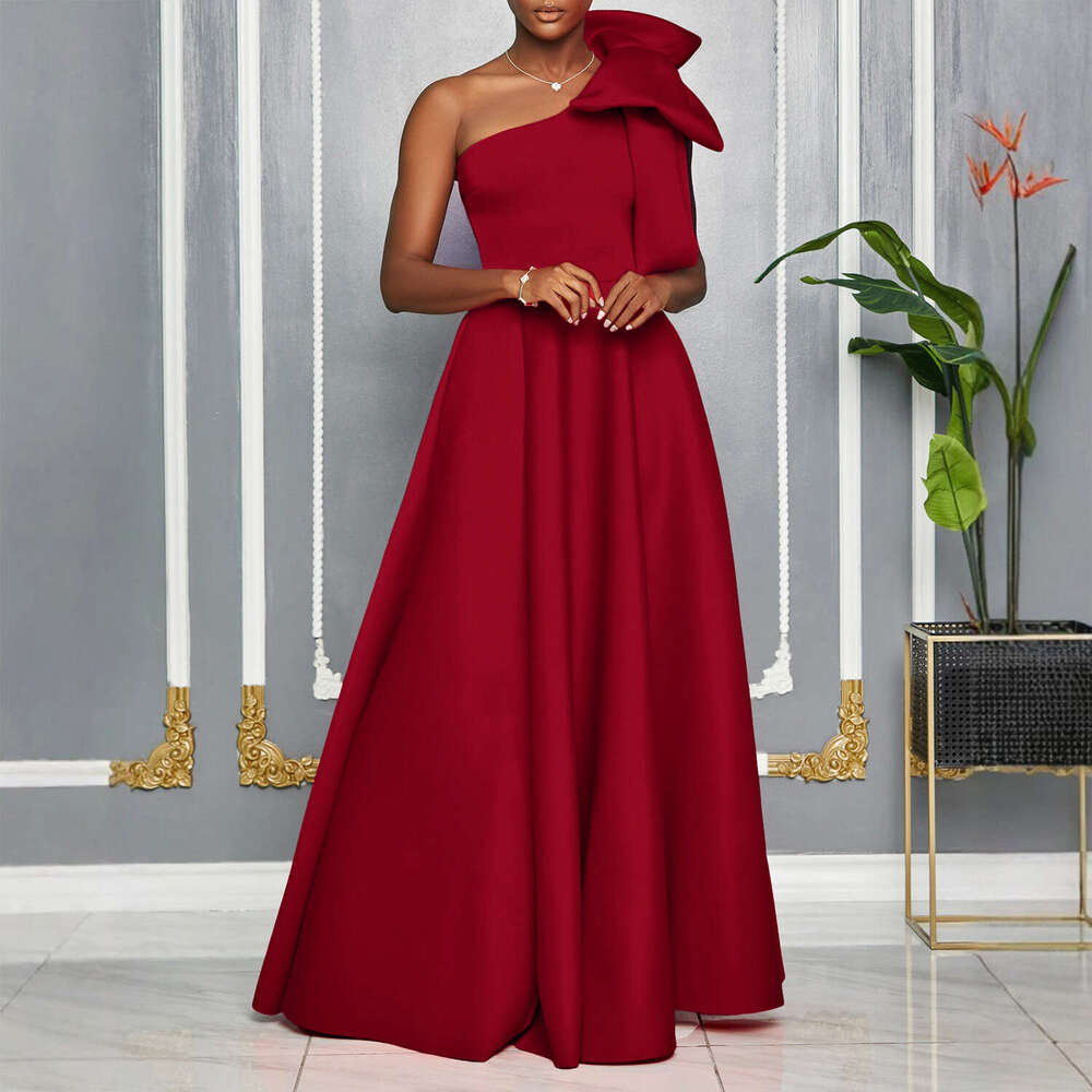 Women's Wear D3322 Women's New Cross Shoulder Large Bow Sexy Long Dress