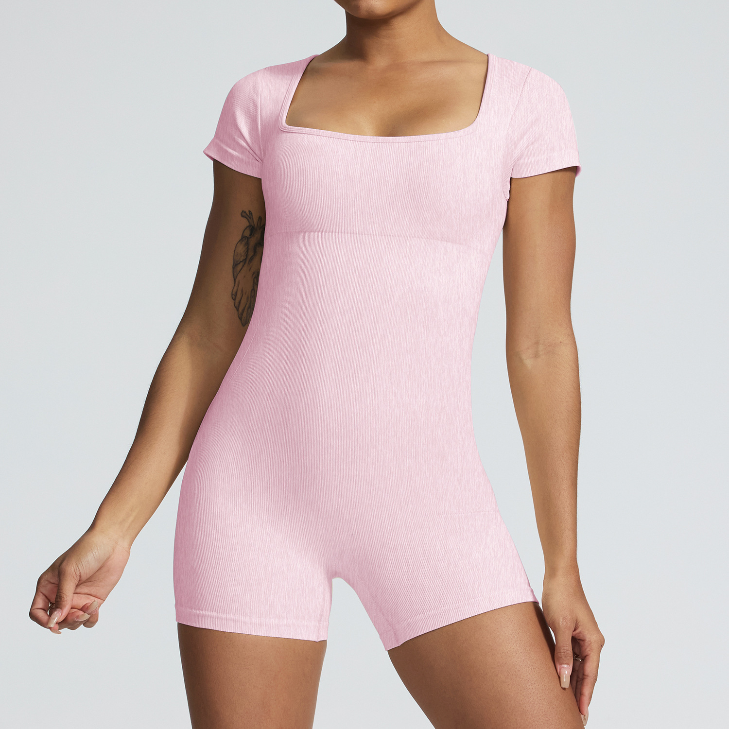 Summer seamless sand washed short sleeved yoga for women's fitness, tight fitting abdominal contraction, dance sports jumpsuit