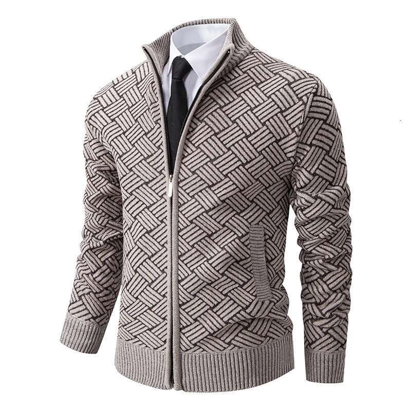 Mens Windproof Jacket Full Zip Fleeced Sweater Cardigan Contrast Stand Collar Sweaters Coat Autumn Winter Veet Clothes Designer
