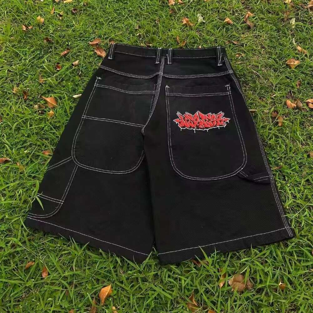 WEXWEAR High Street Skateboarding Pattern Embroidered Hiphop Cowboy Mid Pants