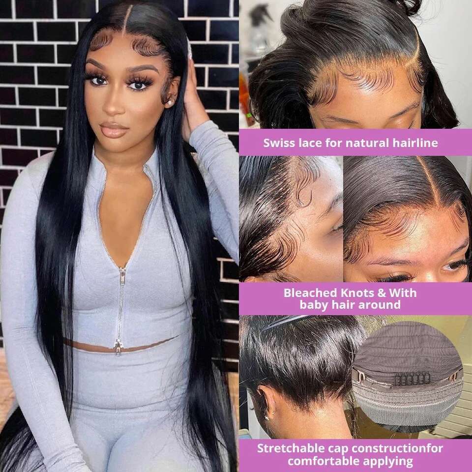 13x4 13x6 HD Transparent Lace Front Brazilian Bone Straight 4x4 Closure Wigs For Women 100% Human Hair