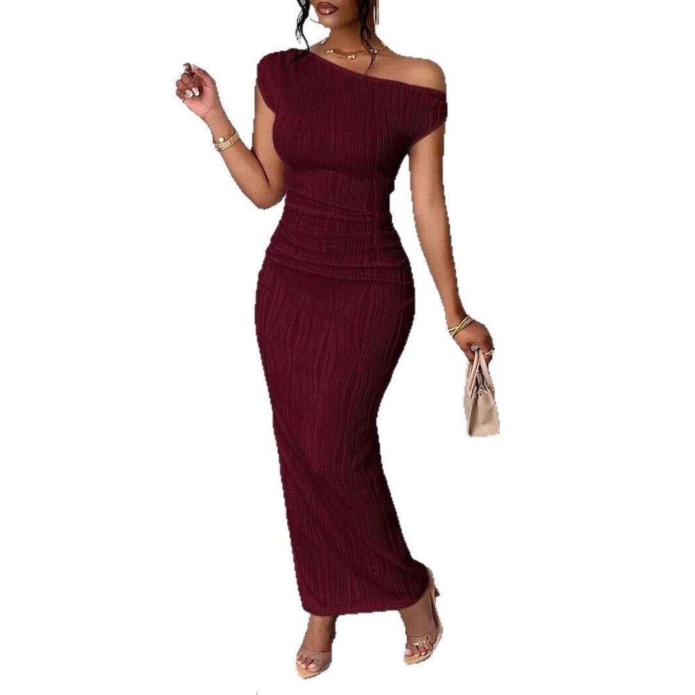 New Cute And Fashionable Water Ripple Sloping Shoulder Dress B5