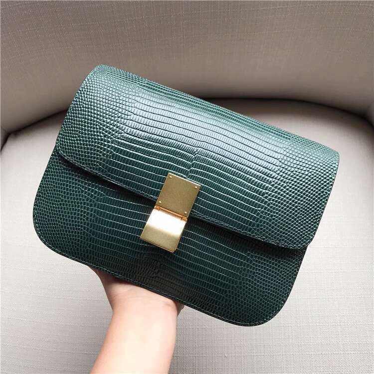 Lizard patterned tofu box women s crossbody small square cowhide shoulder bag Himalayan leather high end